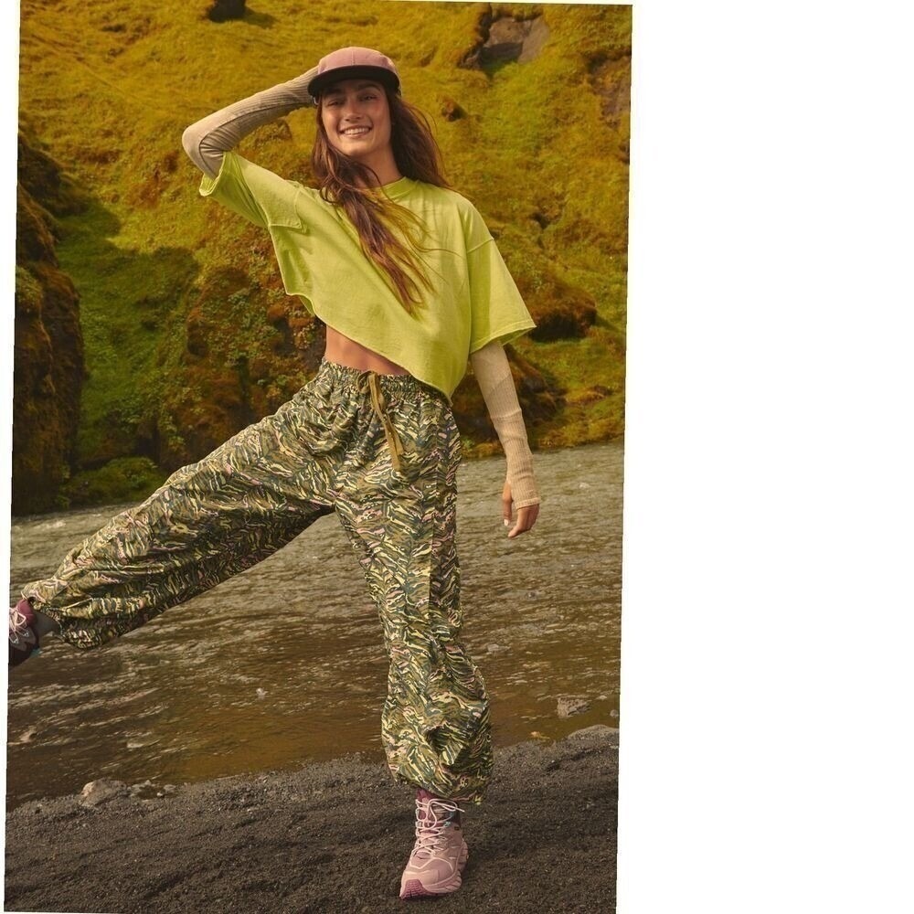 Free People Green Patterned Wide Leg Pants
